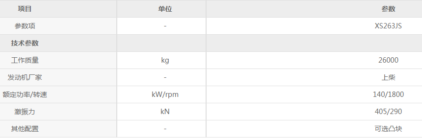 XK.COM星空体育(中国)科技公司XS263JS机械单钢轮压路机参数配置