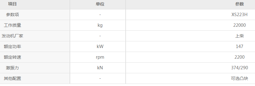 XK.COM星空体育(中国)科技公司XS223H全液压单钢轮参数配置